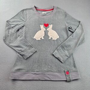 Layla Pullover Sweatshirt Womens S Gray Textured Rabbit Red Heart Between Them